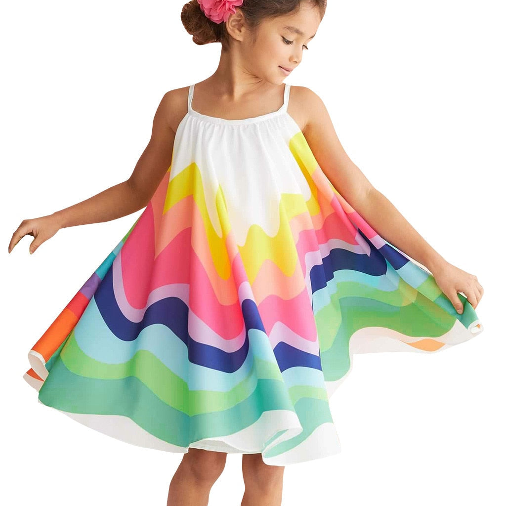 Girls Dress Sleeveless Rainbow Dresses