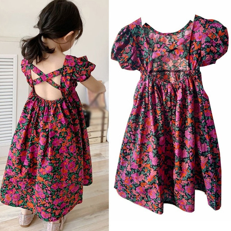 Girl Fairy Floral Backless Casual Dress