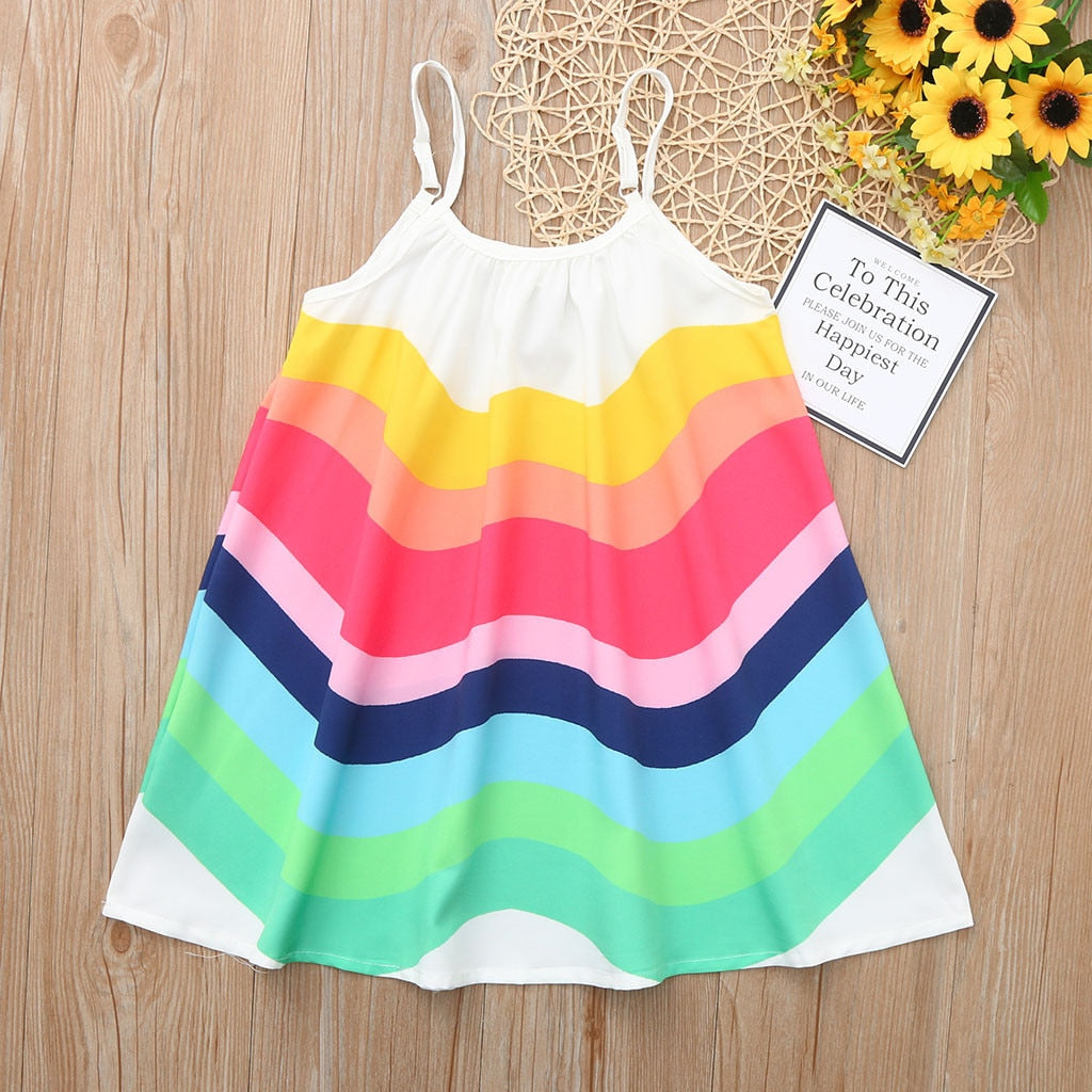 Girls Dress Sleeveless Rainbow Dresses