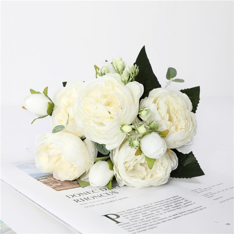 Rose White Peony Artificial Flowers Bouquet