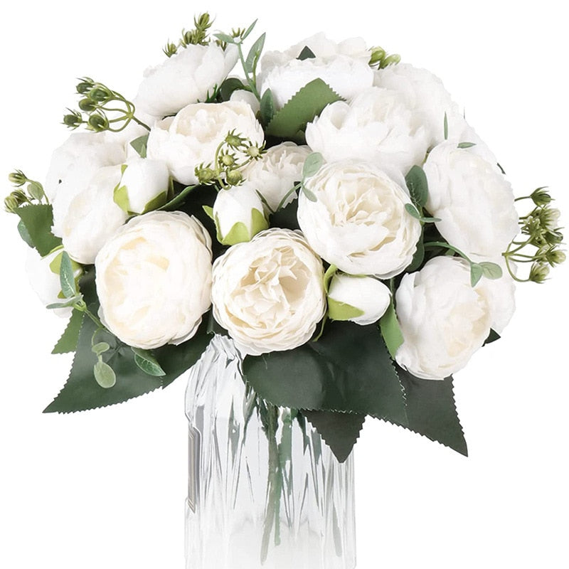 Rose White Peony Artificial Flowers Bouquet