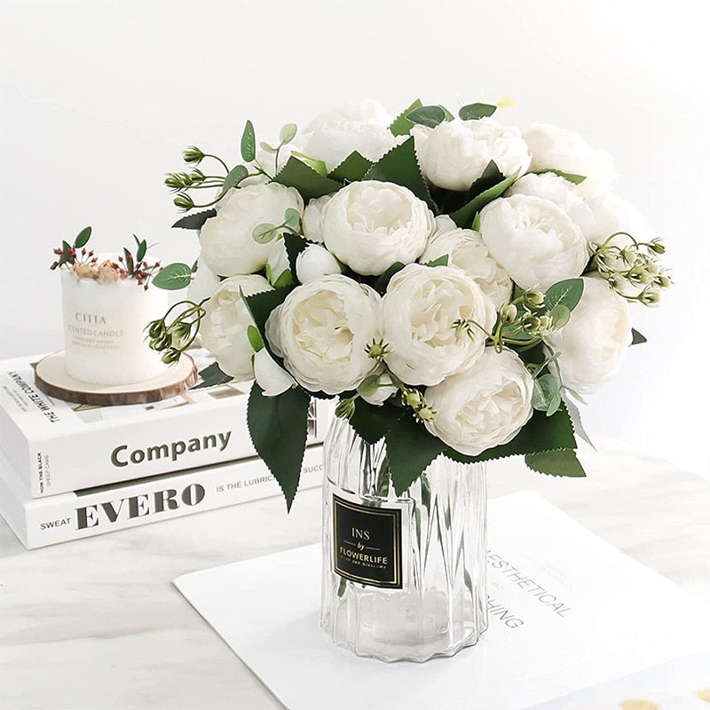 Rose White Peony Artificial Flowers Bouquet
