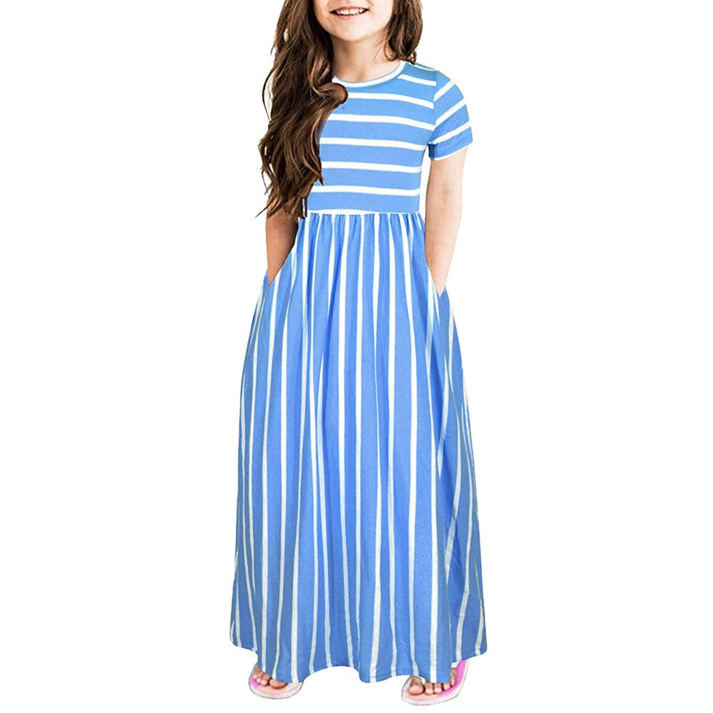 Girls Striped Print Dress