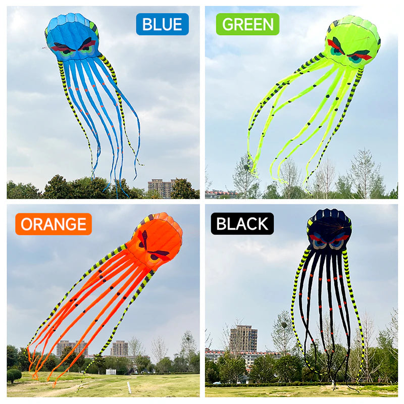 Professional title: "Premium 8-Meter Four-Color Octopus Kite - Large Animal Soft Kite for Outdoor Use - Inflatable Design for Adults - Easy to Fly Nylon Construction with High Tear Resistance"