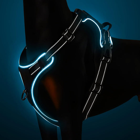 KABIKIU No Pull Light-Up Dog Harness - 3 Modes, Reflective Strap, Control Handle - Adjustable & Breathable for Small, Medium, Large Dogs!