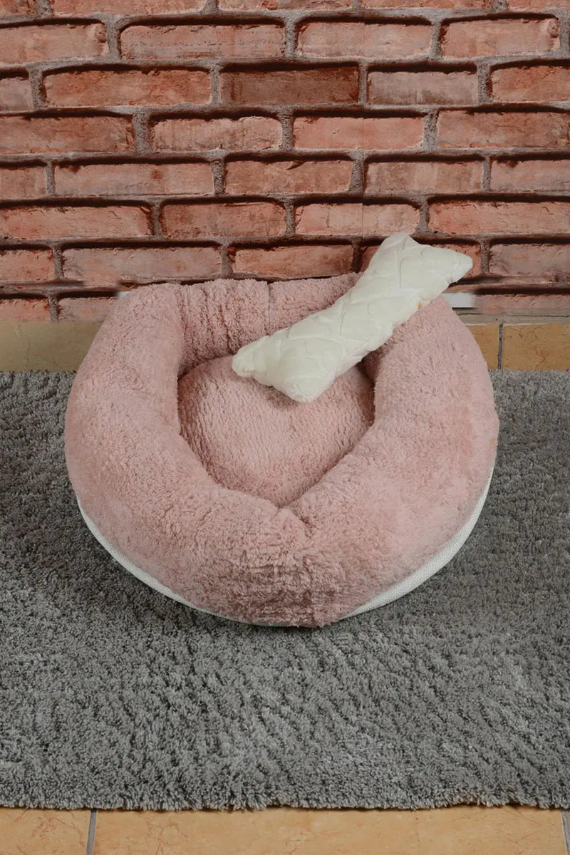 Cookie Pet Sherpa Fleece Washable Round Dog Cat Bed, 60 Cm, Light Powder