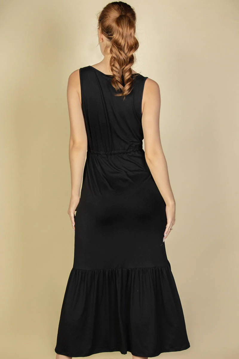 "Capella Maxi Dress: Sleeveless Chic with Button Front and Waist Tie"