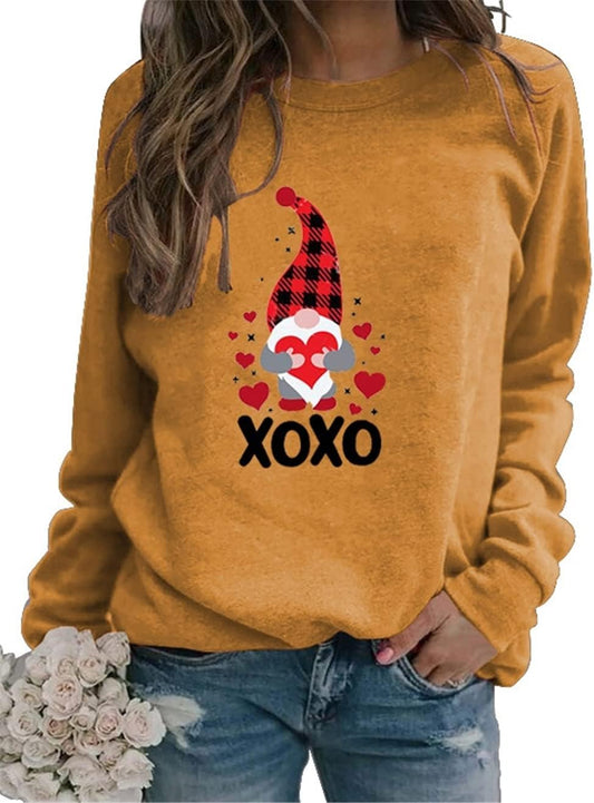 "Women's Vintage XOXO Graphic Crewneck Sweatshirt - Casual Long Sleeve Pullover Top with Loose Fit Tunic Design"