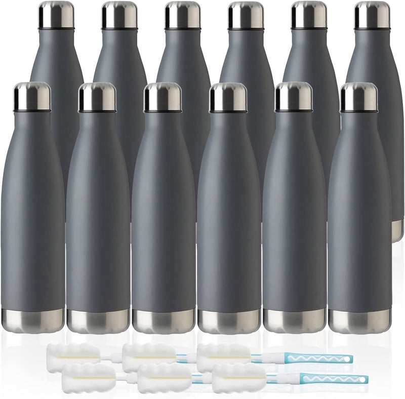 "Bundle of 12 - 17oz Vacuum Insulated Stainless Steel Sport Water Bottles - Leak-Proof, Double Wall Design for Temperature Control - Ideal for Hot and Cold Beverages - Sleek Cold Gray Color"