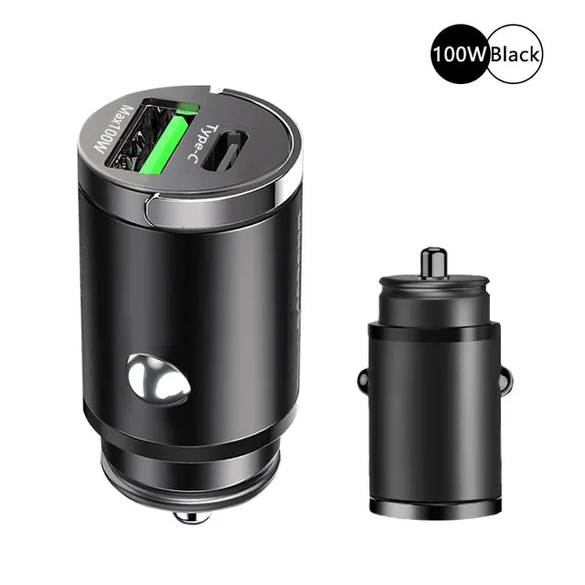 "Ultimate Fast Charging Car Charger: 100W Mini Car Charger Lighter for iPhone, Samsung, Xiaomi, Huawei - QC3.0 & PD USB Type C Compatible!"