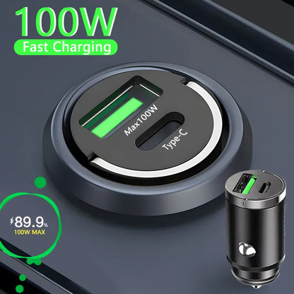 "Ultimate Fast Charging Car Charger: 100W Mini Car Charger Lighter for iPhone, Samsung, Xiaomi, Huawei - QC3.0 & PD USB Type C Compatible!"