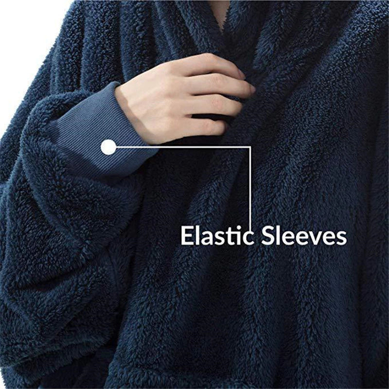 "Cozy Winter Hooded Sweater Blanket - Women's Oversized Fleece Blanket with Sleeves, Large Pocket, and Warm Thick TV Hoodie Robe - Perfect for Couples"