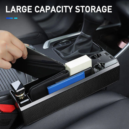Car Seat Gap Storage Box with Dual USB Port Charger and Cable Organizer for iOS/Android/Type C - Auto Stowing and Tidying Solution