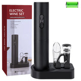 "The Indomitable Grape Gladiator: Electric Wine Opener Set, Ready to Harness the Corkscrewing Power of the Gods! Complete with Charging Base, Aerator Pourer, and an Epic Foil Cutter - Perfect for Raising the Roof at Kitchen Bar Parties!"