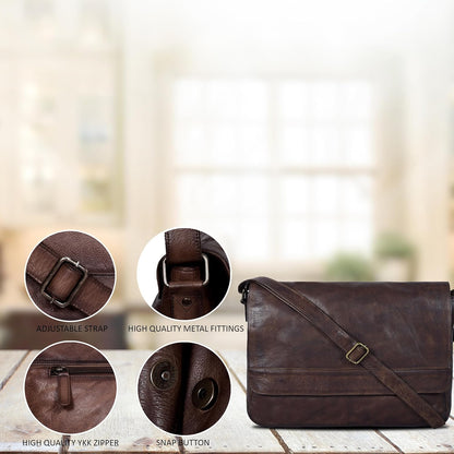 "Premium Genuine Leather Crossbody Messenger Bag - Ideal for 17 Inch Laptops, Travel, and Office Use"