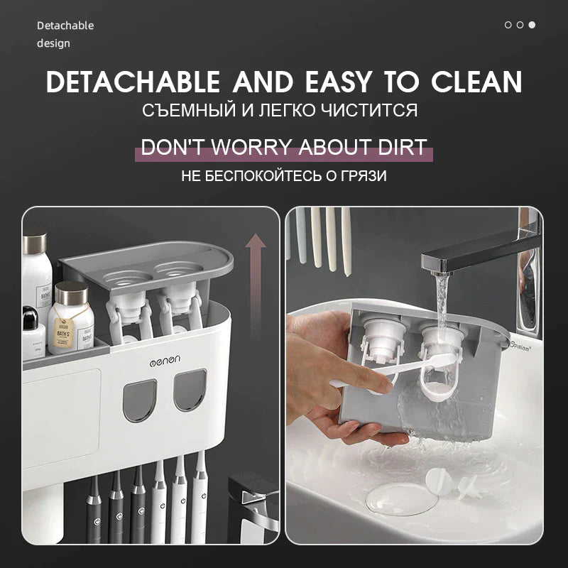 "Organize Your Bathroom with the Magnetic Adsorption Toothbrush Holder and Waterproof Storage Box - Includes Toothpaste Dispenser and Wall Mount - Perfect Bathroom Accessories for Easy and Stylish Storage!"