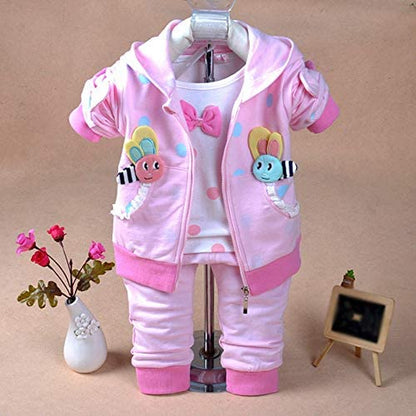 "Stylish and Cozy 3-Piece Baby Girl Hoodie Set: Ideal for 6M-4Y with Soft Cotton T-Shirt, Pants, and Sweater"