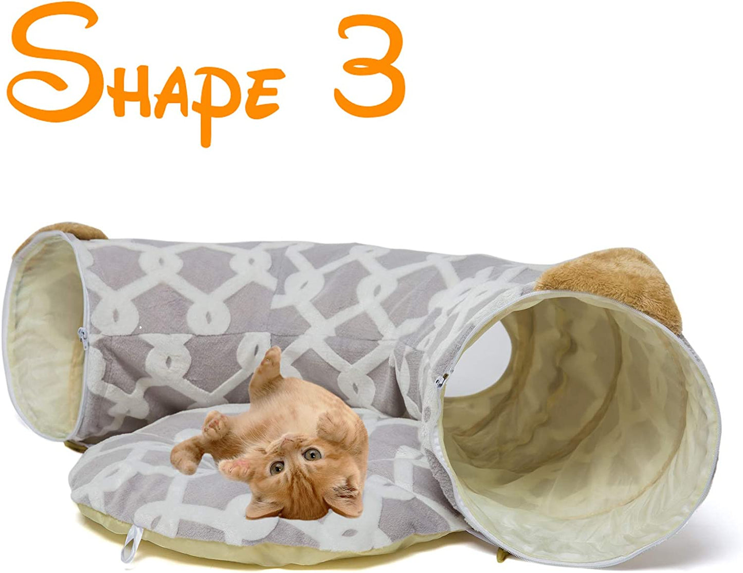 Professional Product Title: "Premium Cat Tunnel Bed with Plush Cover, Interactive Toy Balls, Comfortable Cushion, and Flexible Design - 10 Inch Diameter, 3 Ft Length - Ideal for Cats and Small Dogs, Gray Geometric Pattern"