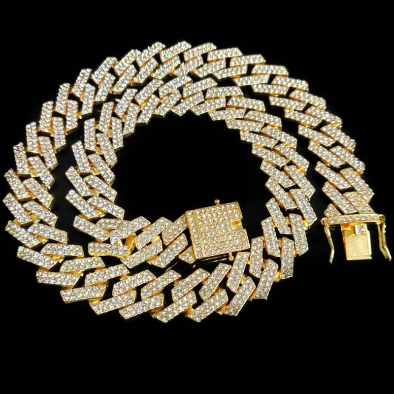 "Get Ready to Drop Some Serious Beats with the Hip Hop Bling Extravaganza: The Blindingly Shiny 20MM Necklace, Watch, and Bracelet Combo - Miami Curb Cuban Chain with Enough Rhinestones to Make Elton John Jealous!"