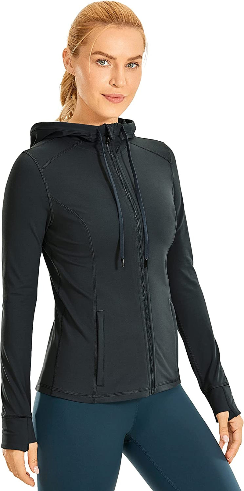 "Women's Zip-Up Hoodie Jacket - A Comfortable and Fashionable Choice for Workout Sessions, Complete with Convenient Zip Pockets"