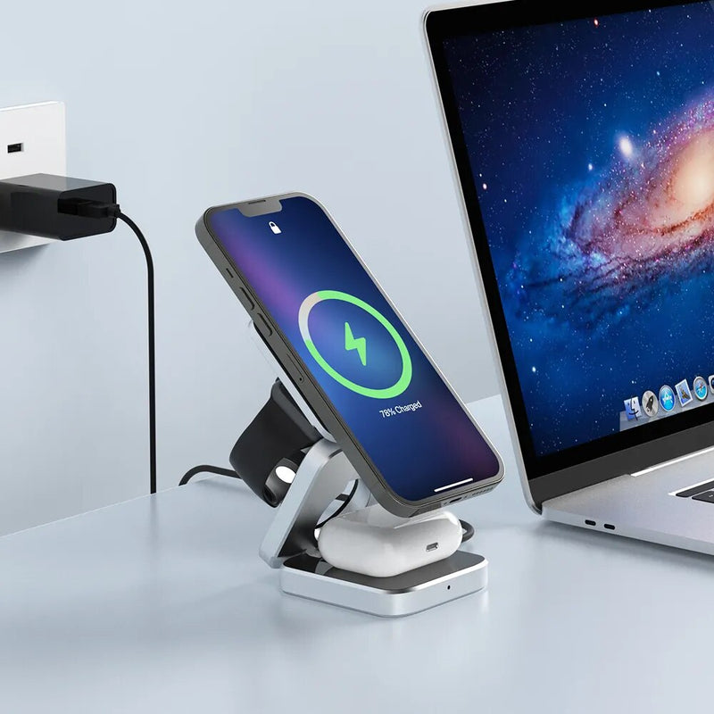 Professional title: "Versatile Foldable Magnetic Wireless Charger Stand for iPhone 15, 14, 13 Pro/Max/Plus and AirPods 3/2 - Fast Charging Dock and Holder"