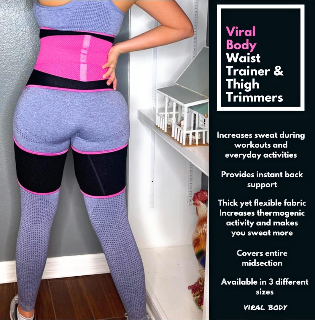 "Experience Body Transformation with the Premium 3-in-1 Waist Trainer and Thigh Trimmer for Effective Weight Loss and Enhanced Perspiration!"
