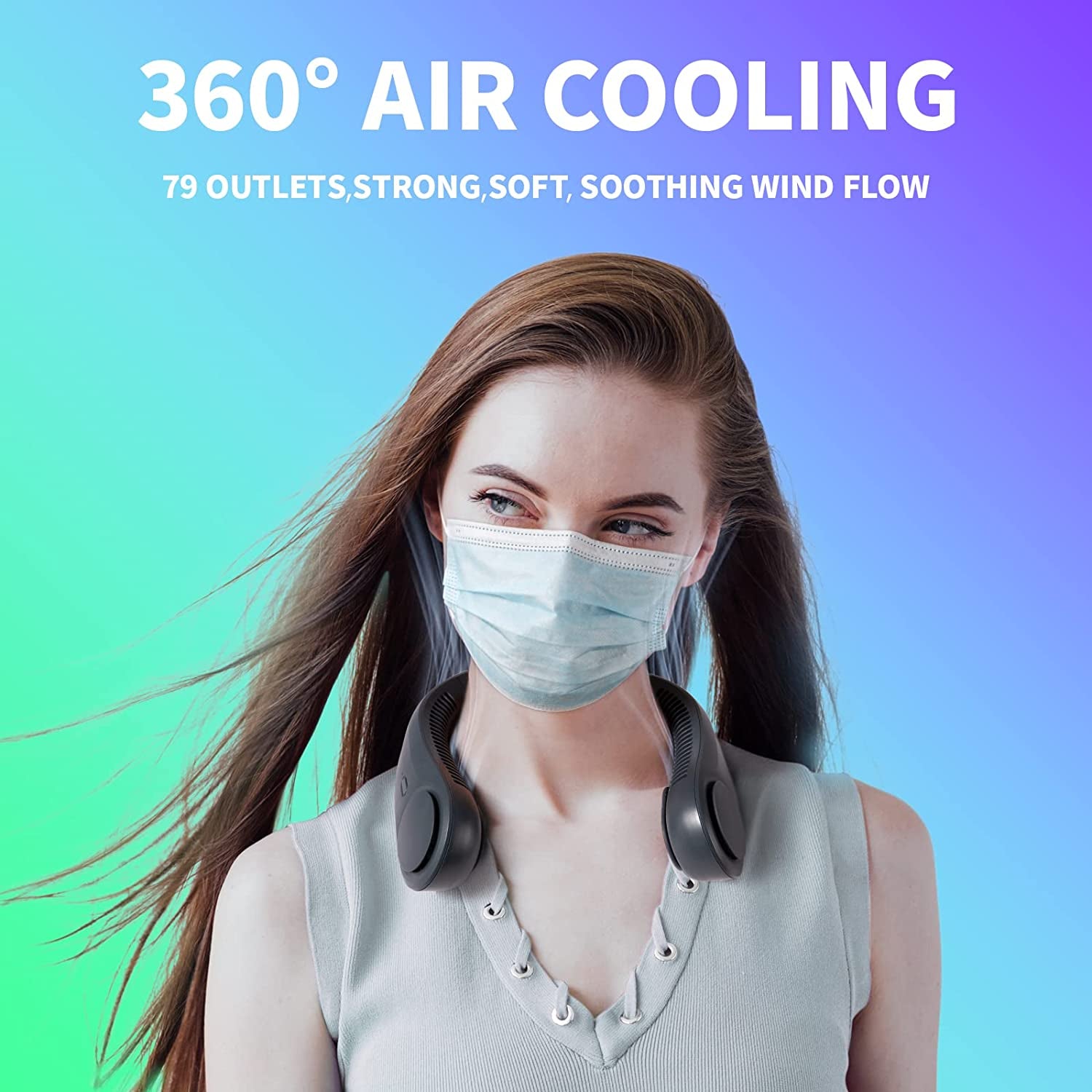 "Premium Hands-Free Portable Neck Fan with Triple Motors, High-Capacity 4000mAh Battery, USB Rechargeable, 3 Speeds, Silent Bladeless Design - Stay Cool with Sophistication during Travel!"