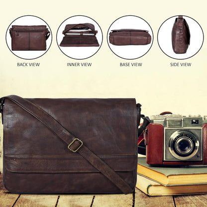 "Premium Genuine Leather Crossbody Messenger Bag - Ideal for 17 Inch Laptops, Travel, and Office Use"