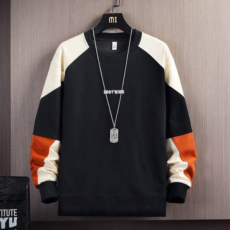 2023 Men's Solid Color Black and White Patchwork Sweatshirt: A Stylish Hoodie for Spring and Autumn, Ideal for Casual Streetwear