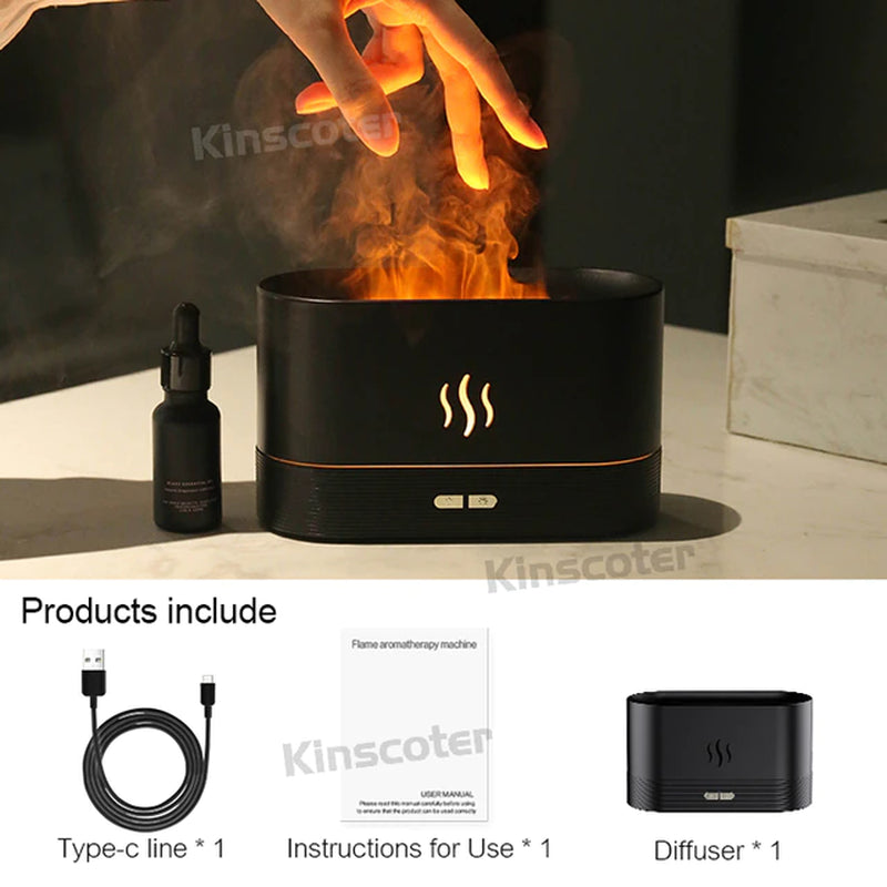 Professional title: "Ultrasonic Cool Mist Aroma Diffuser with LED Flame Lamp and Essential Oil Diffuser"