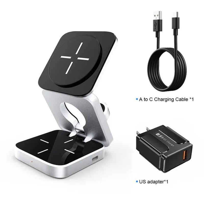 Professional title: "Versatile Foldable Magnetic Wireless Charger Stand for iPhone 15, 14, 13 Pro/Max/Plus and AirPods 3/2 - Fast Charging Dock and Holder"