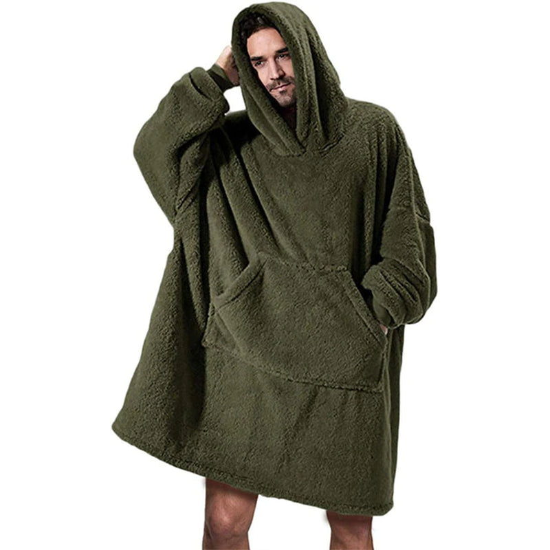 "Cozy Winter Hooded Sweater Blanket - Women's Oversized Fleece Blanket with Sleeves, Large Pocket, and Warm Thick TV Hoodie Robe - Perfect for Couples"