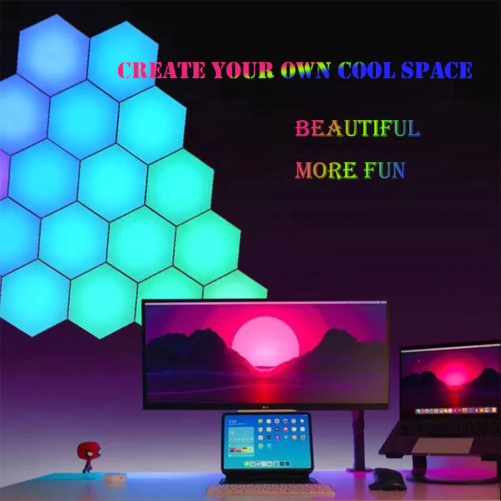 "Quantum Wall Lamps: 5V USB APP LED Hexagonal Night Light - Perfect for Indoor Home DIY Decoration, Creative RGB Decor, and Atmosphere Enhancement (1-20 PCS)"