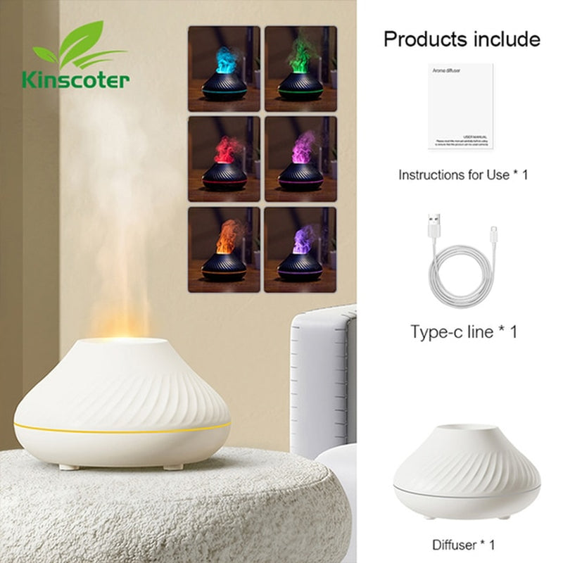 "Transform Your Space with the Portable Volcanic Aroma Diffuser - Enhance Your Atmosphere with Soothing Essential Oils and Colorful Flame Night Light!"