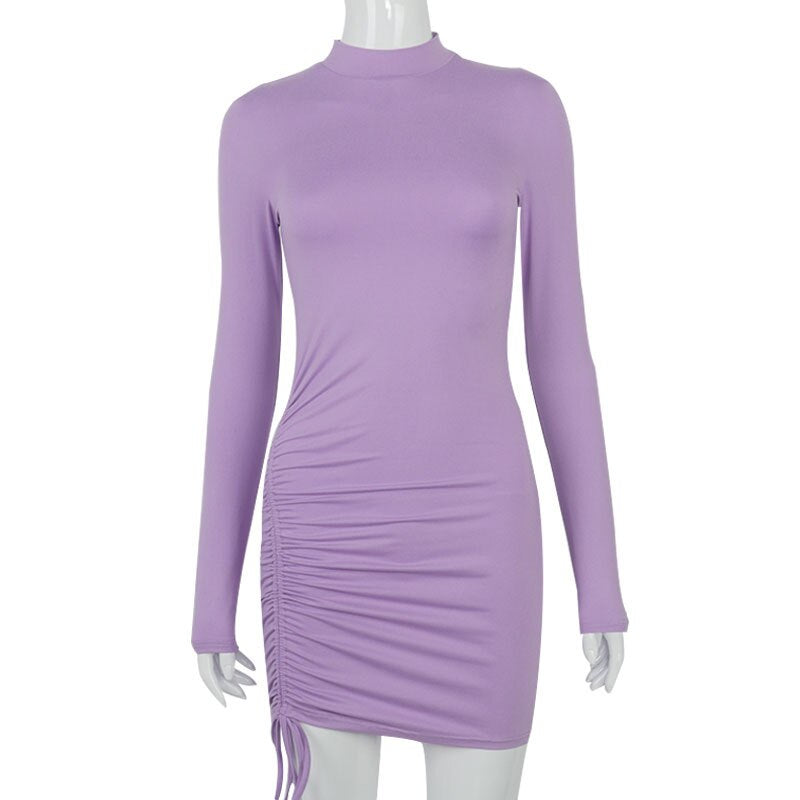 "Flaunt Your Curves with our Seductive Ruched Drawstring Bodycon Mini Dress - Perfect for Autumn Parties!"