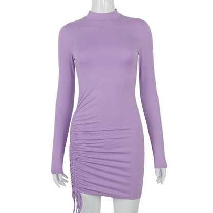 "Flaunt Your Curves with our Seductive Ruched Drawstring Bodycon Mini Dress - Perfect for Autumn Parties!"