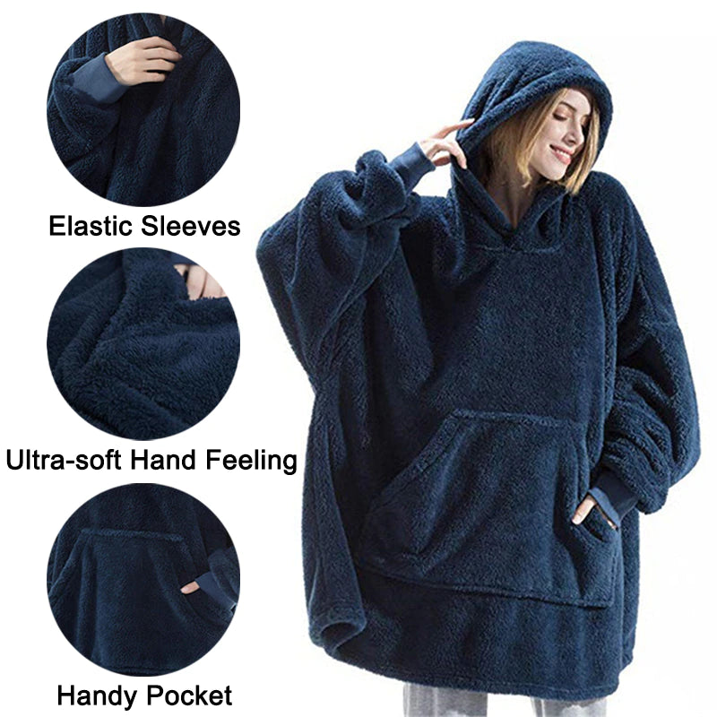 "Cozy Winter Hooded Sweater Blanket - Women's Oversized Fleece Blanket with Sleeves, Large Pocket, and Warm Thick TV Hoodie Robe - Perfect for Couples"