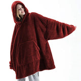 "Cozy Winter Hooded Sweater Blanket - Women's Oversized Fleece Blanket with Sleeves, Large Pocket, and Warm Thick TV Hoodie Robe - Perfect for Couples"