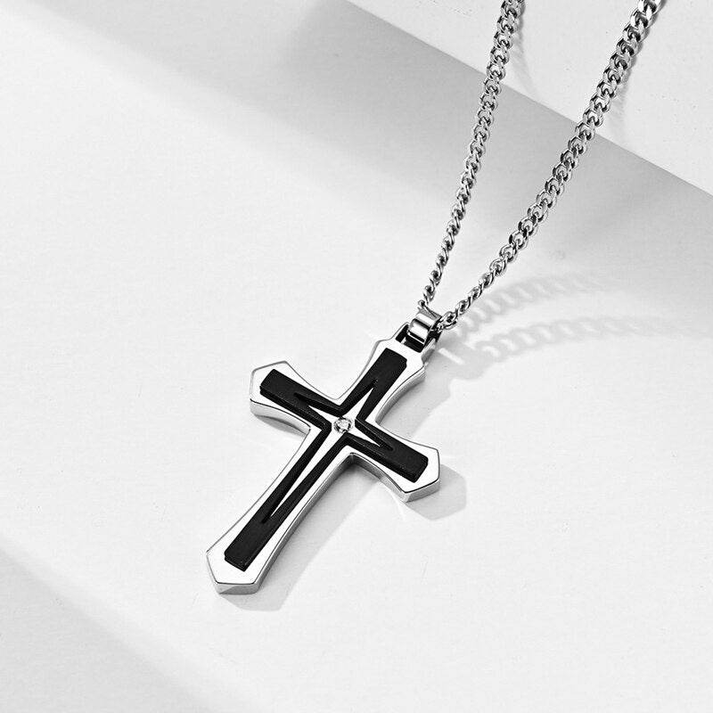 "Timeless Elegance: Wholesale Dropship Men's Stainless Steel Cross Pendant Necklace - Embrace Christian Fashion with Style!"