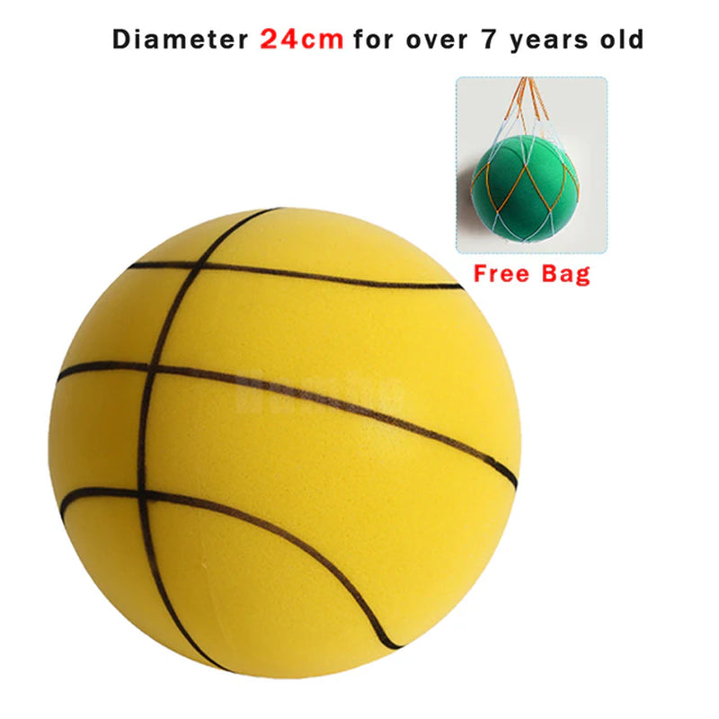 Professional product title: "Silent Size 7 Squeezable Bouncing Basketball - Indoor Mute Ball for Sports and Recreation - 24cm Foam Basketball"