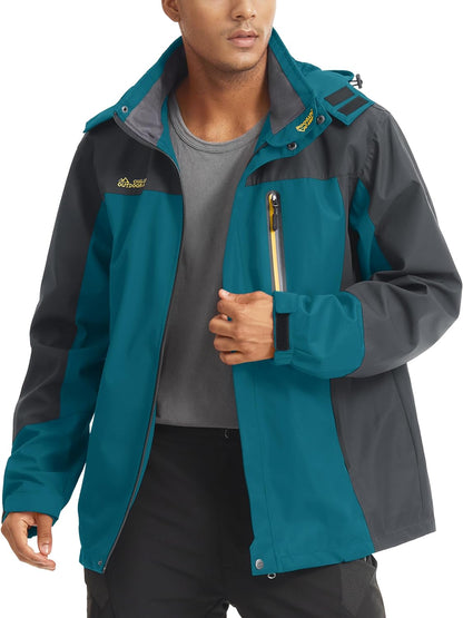 "Premium Outdoor Performance: Men's Hooded Windproof Rain Jacket - Ensuring Optimal Dryness and Protection for Hiking, Fishing, and Running with Multiple Pockets!"