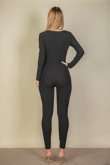 "Capella Ribbed Jumpsuit: The Ultimate Wardrobe Essential with Scoop Neck and Long Sleeves"