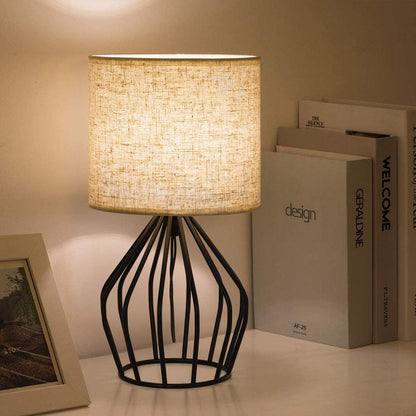 "Sleek Black Modern Table Lamp - Elevate Your Space with Timeless Elegance, Ideal for any Bedroom or Living Room Décor, Vintage Nightstand or Side Desk Light with Exquisite Hollowed Out Base and Luxurious Linen Fabric Shade 