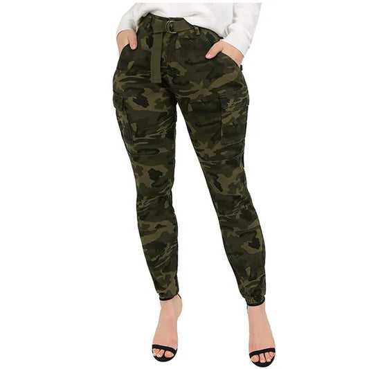 "Chic Camo Cargo Pants Set with Belt - Trendy Women's Slim Fit Joggers for Winter/Autumn"