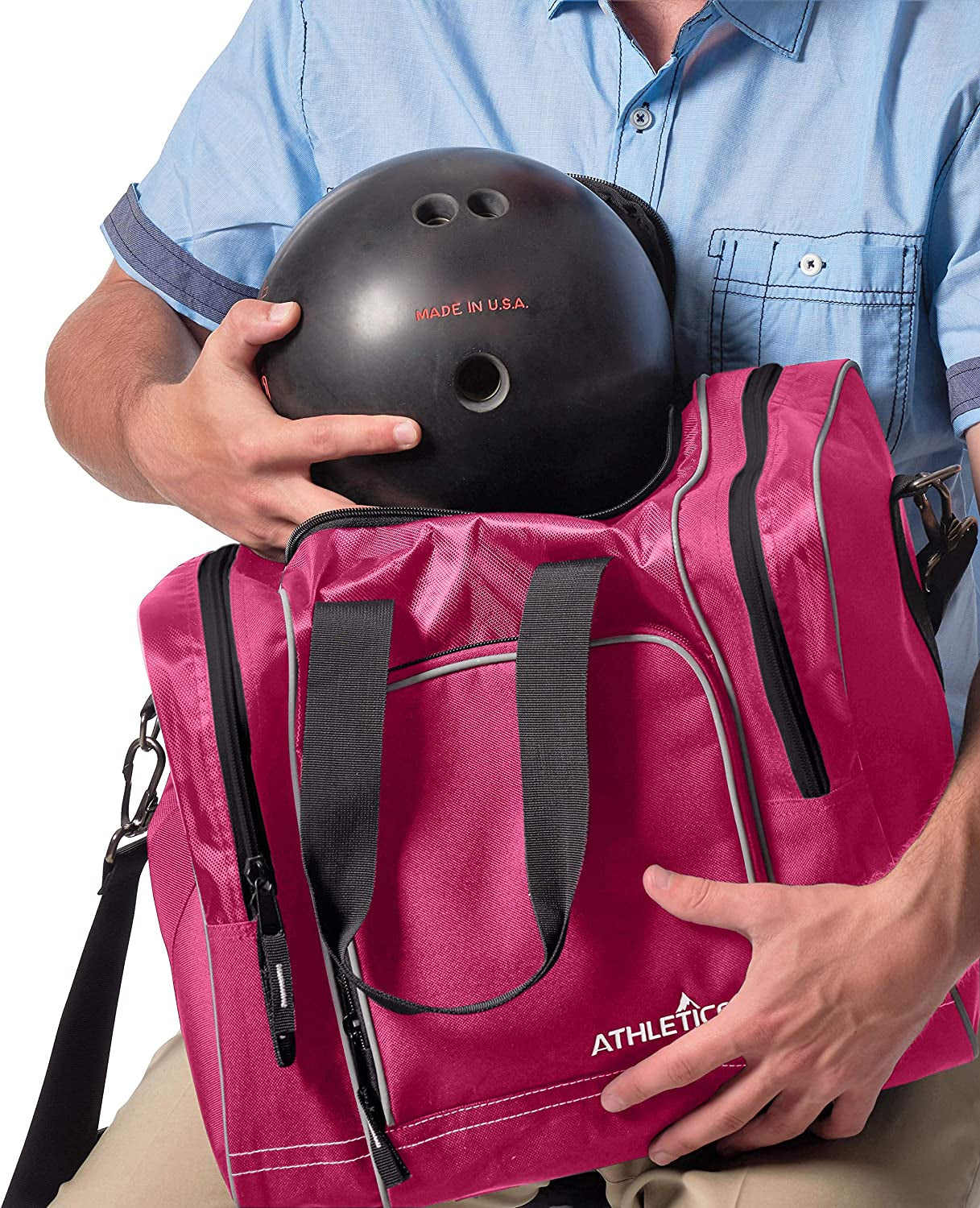 "Stylish Strike - High-Quality Single Ball Bowling Bag with Cushioned Holder and Shoe Compartment - Perfect for Men's Size 14 Shoes!"