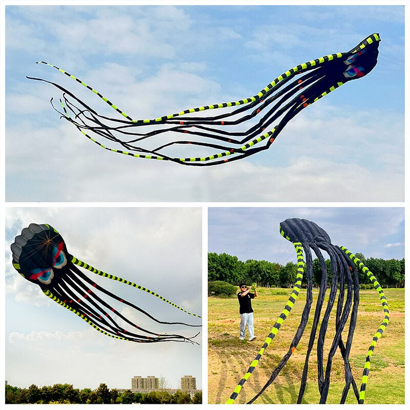 Professional title: "Premium 8-Meter Four-Color Octopus Kite - Large Animal Soft Kite for Outdoor Use - Inflatable Design for Adults - Easy to Fly Nylon Construction with High Tear Resistance"
