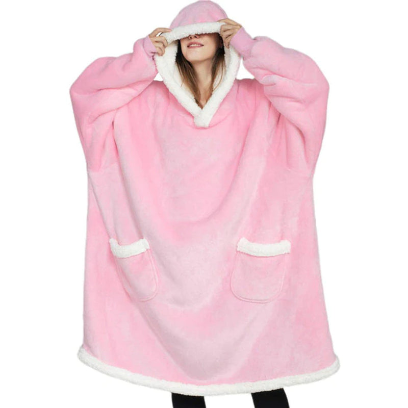 "Cozy Winter Hooded Sweater Blanket - Women's Oversized Fleece Blanket with Sleeves, Large Pocket, and Warm Thick TV Hoodie Robe - Perfect for Couples"