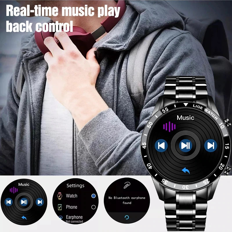 "2022 Smartwatch with Bluetooth Call, Heart Rate Monitoring, Music Control, and Waterproof Design for Men's Sports"