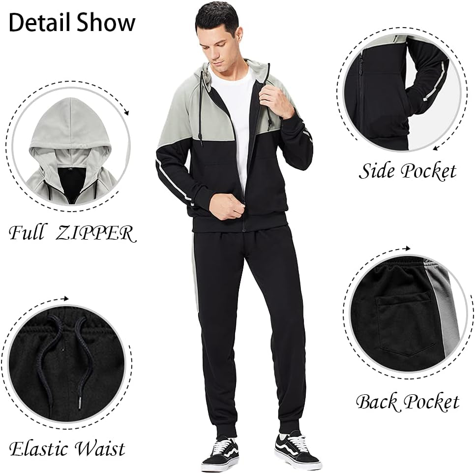 "Premium Men's Athletic Tracksuit: Hooded, Full-Zip Jogging Sweatpants Set for Unmatched Comfort and Style"