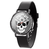 "Stylish Business Quartz Watch for Men - Trendy Black and White Floral Design with Skull Motif"